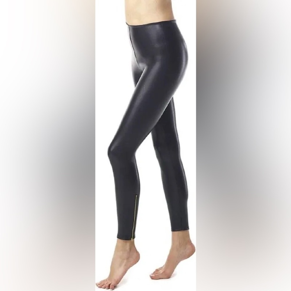 Commando Black Pleather Leggings with Ankle Zippers